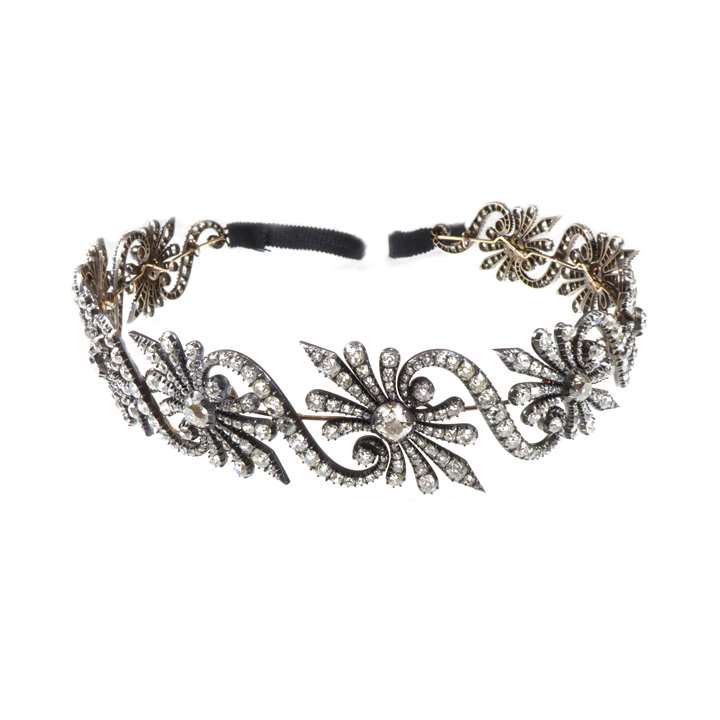 Early 19th century diamond set double-anthemion and scroll bandeau tiara